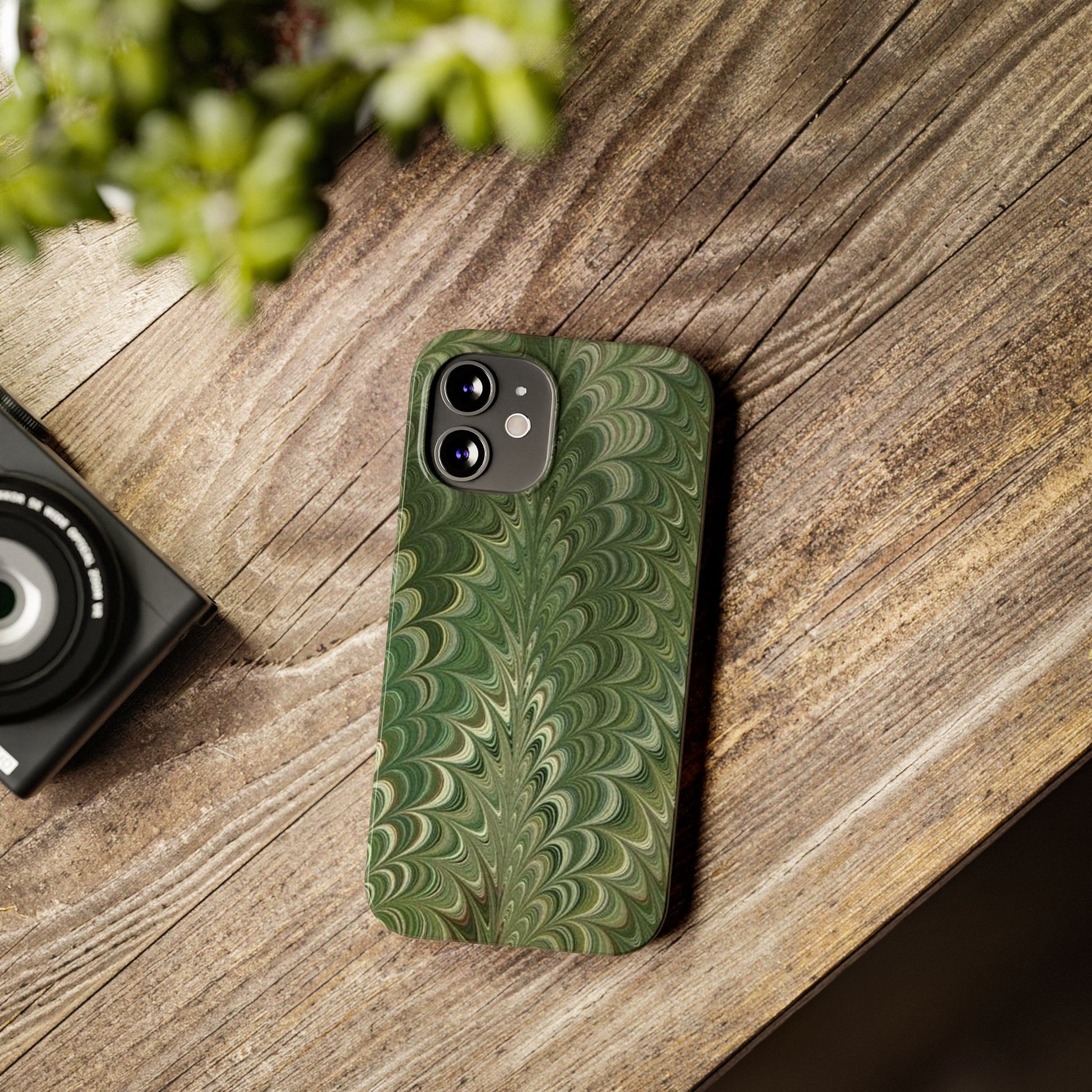 Deep Green Hues of Italian Hand-Painted, Vintage Marbled Paper from Italy Designed Phone Case, iPhone16 Case and all iPhone Cases