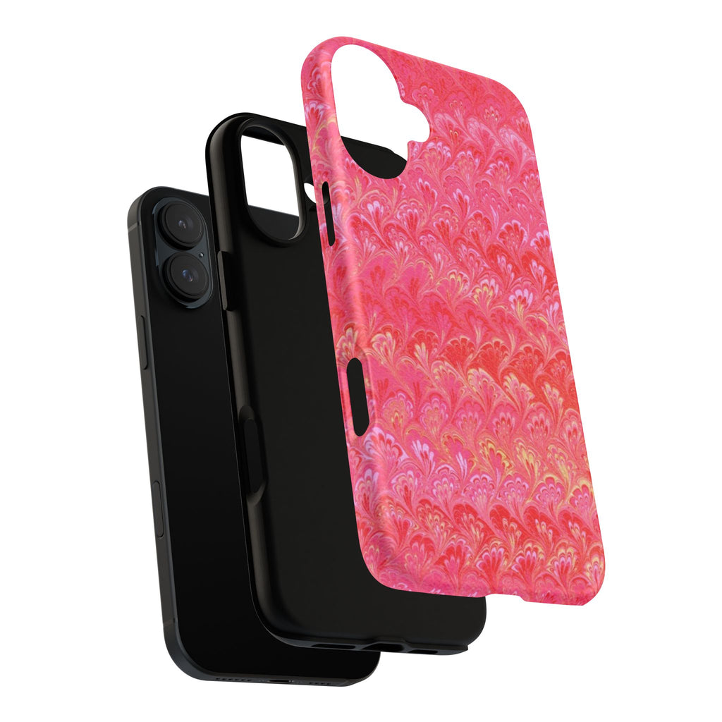 Pink and Gold Marbled Peacock Durable Phone Case - Olive Green and Brown - Matte or Glossy