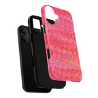 Pink and Gold Marbled Peacock Durable Phone Case - Olive Green and Brown - Matte or Glossy