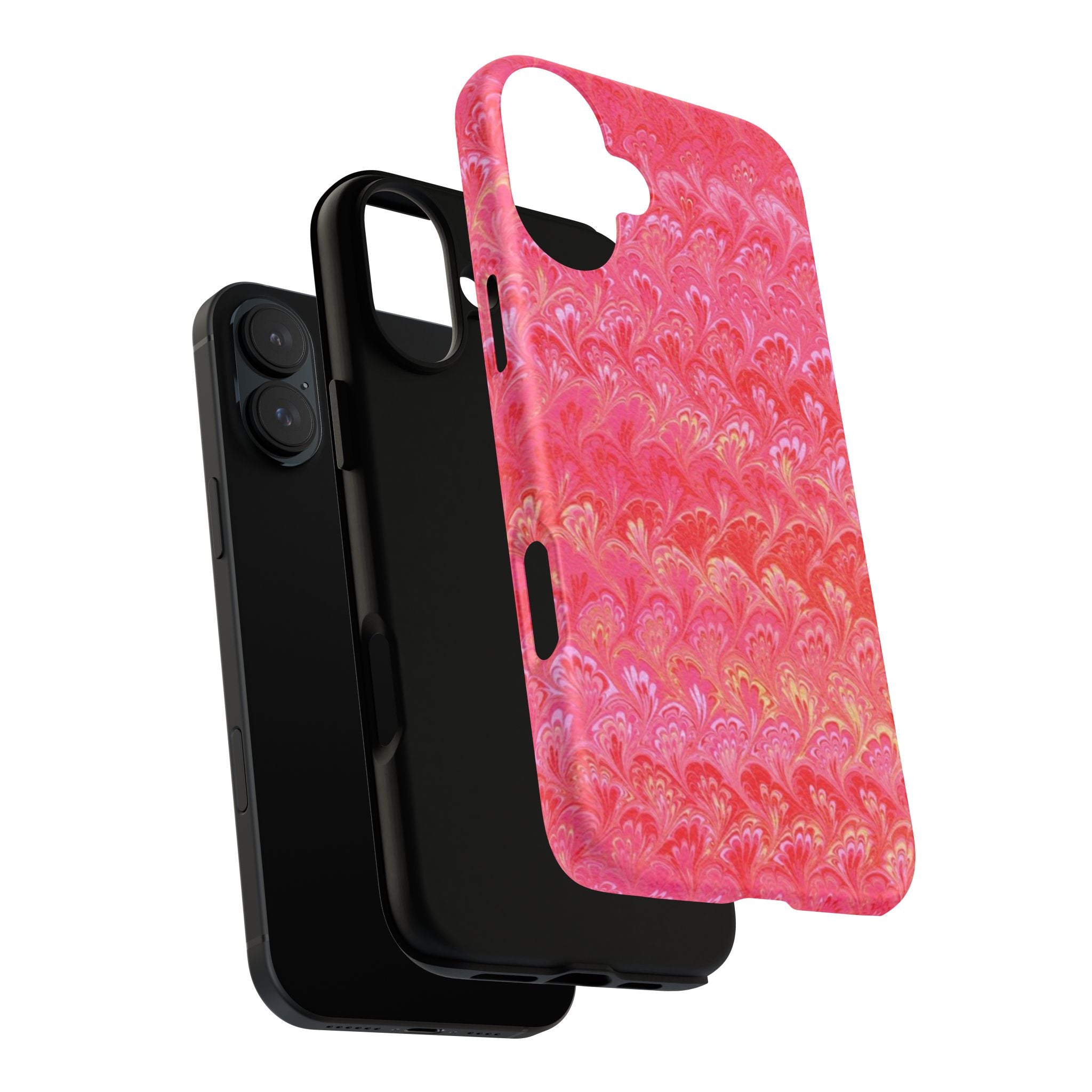 Pink and Gold Marbled Peacock Durable Phone Case - Olive Green and Brown - Matte or Glossy