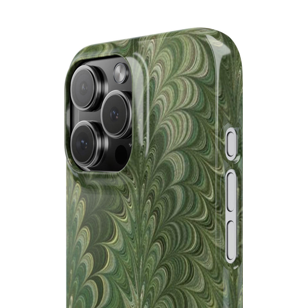 Green Marbled Slim Phone Case — Botanical Swirl Pattern Slim Case