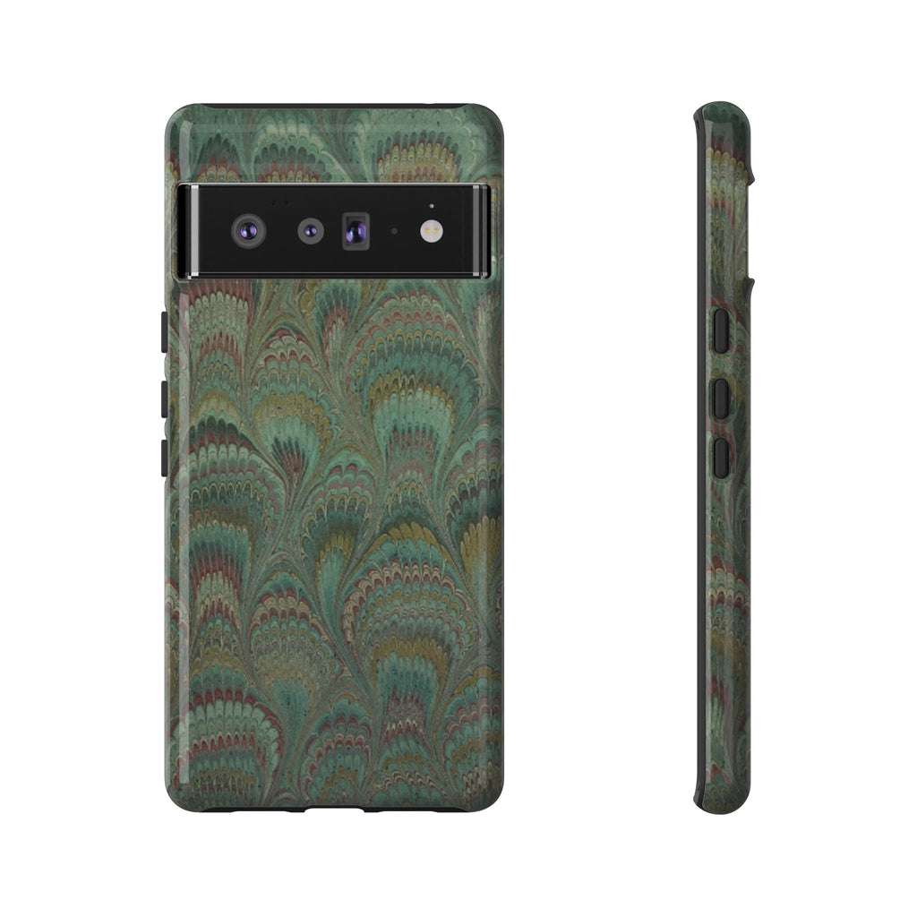 Marbled Peacock Durable Phone Case - Olive Green and Brown - Matte or Glossy