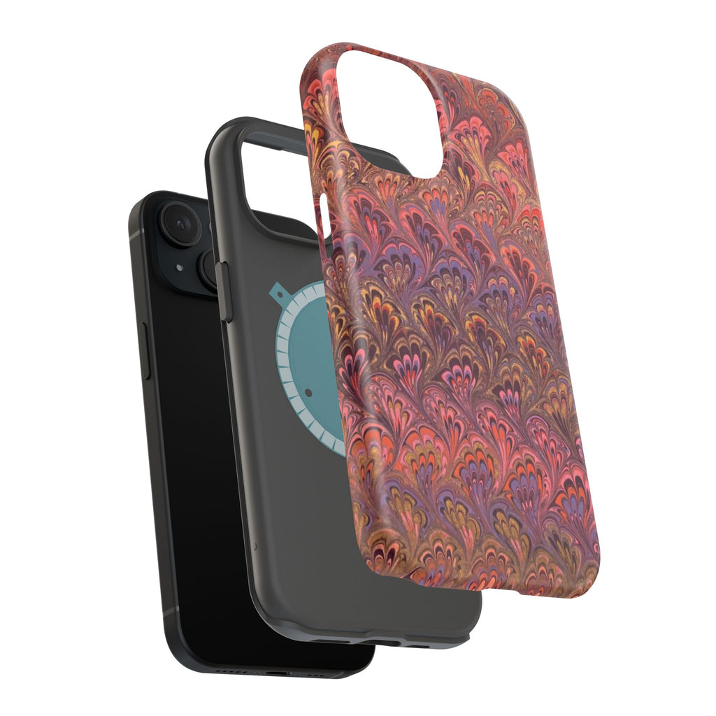 Mag Safe Marble iPhone Case - Red, Burgundy, Lavender & Gold Impact-Resistant
