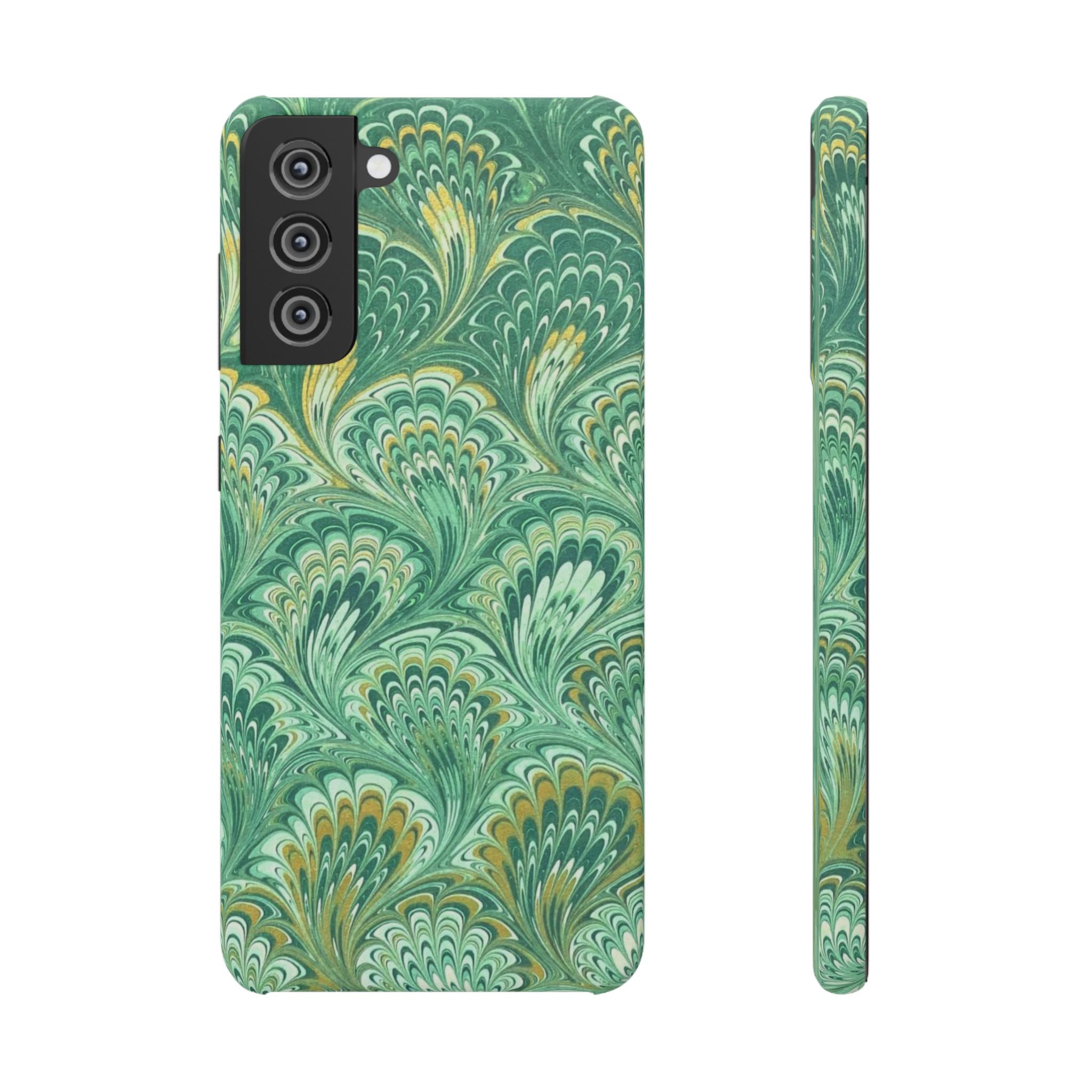 Marbled Feather Green Swirl - Single Layer Slim Phone Case
