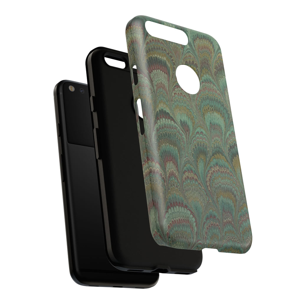 Marbled Peacock Durable Phone Case - Olive Green and Brown - Matte or Glossy