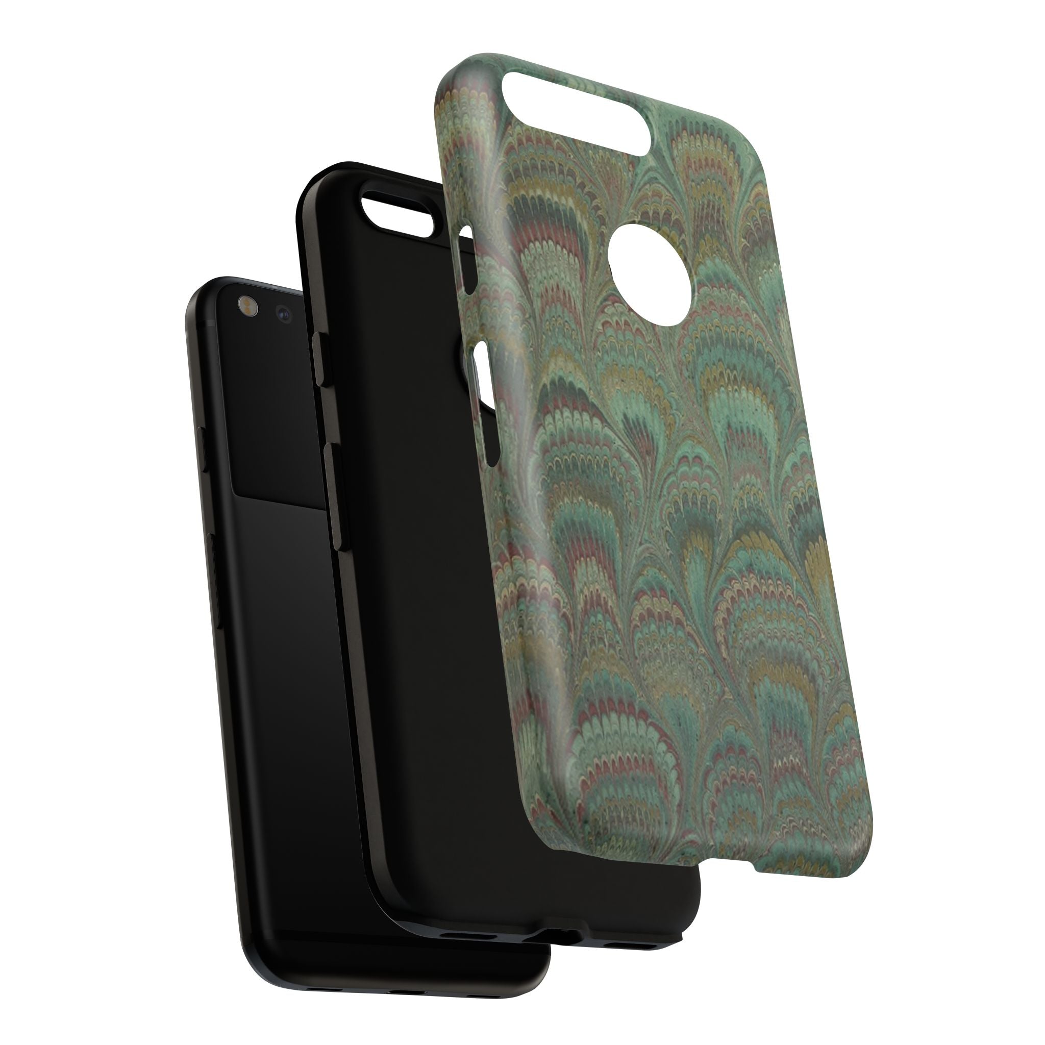 Marbled Peacock Durable Phone Case - Olive Green and Brown - Matte or Glossy