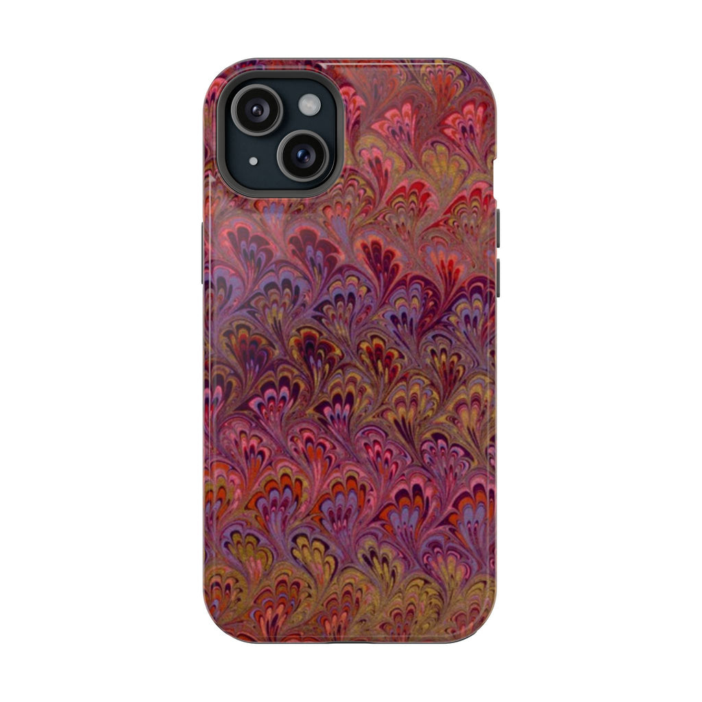 Red, Burgundy, Lavender Italian Peacock Feather Design Phone Case
