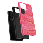 Pink and Gold Marbled Peacock Durable Phone Case - Olive Green and Brown - Matte or Glossy