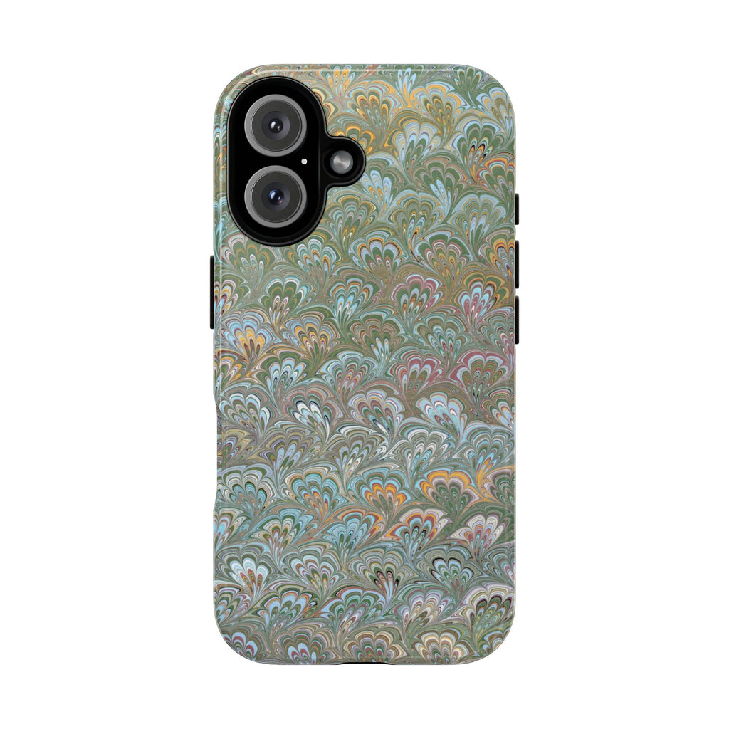Blue and Green Feather Marbled Phone Case — Dual Layer - Tough Protective Phone Cover