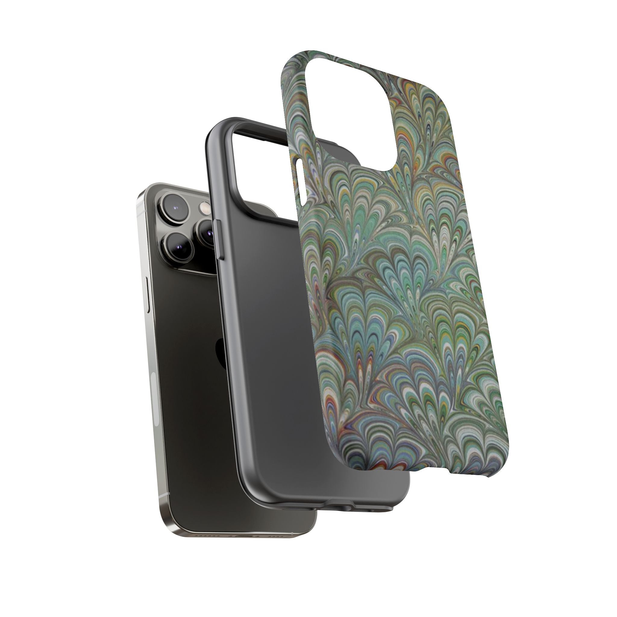 Green Marbled Peacock Durable Phone Case - Matte or Glossy