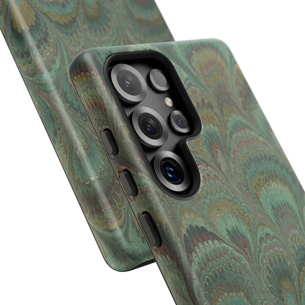 Marbled Peacock Durable Phone Case - Olive Green and Brown - Matte or Glossy