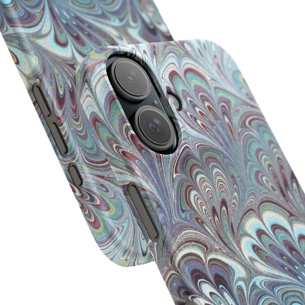 Marbled Feather Blue, White + Burgundy Swirl - Single Layer Slim Phone Case