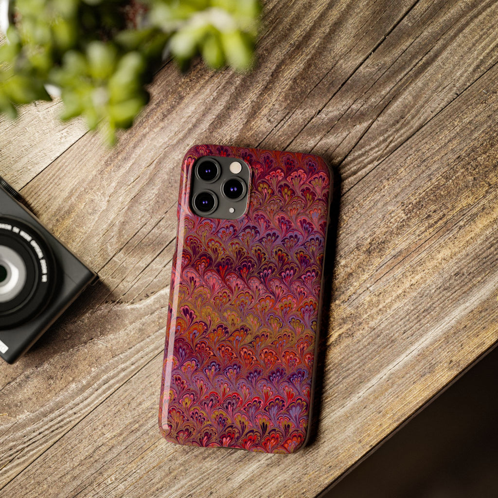 Reds, Lavenders, Marbled VIntage Design, Italian Feather Phone Case, Slim Phone Cases, IPHONE16 and all sizes