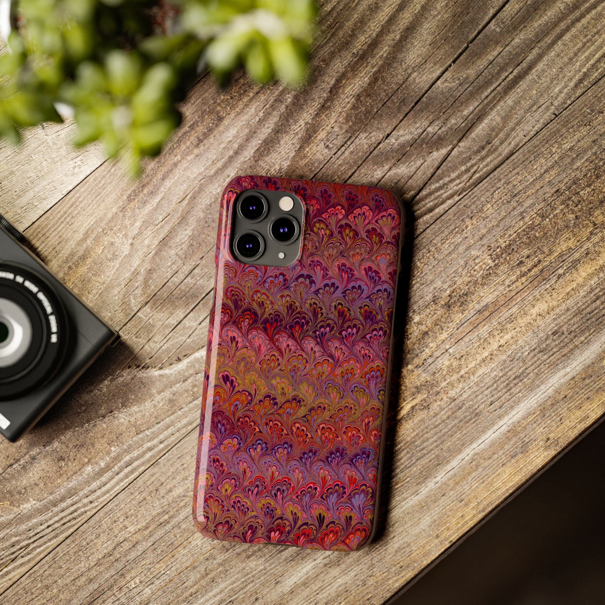 Reds, Lavenders, Marbled VIntage Design, Italian Feather Phone Case, Slim Phone Cases, IPHONE16 and all sizes