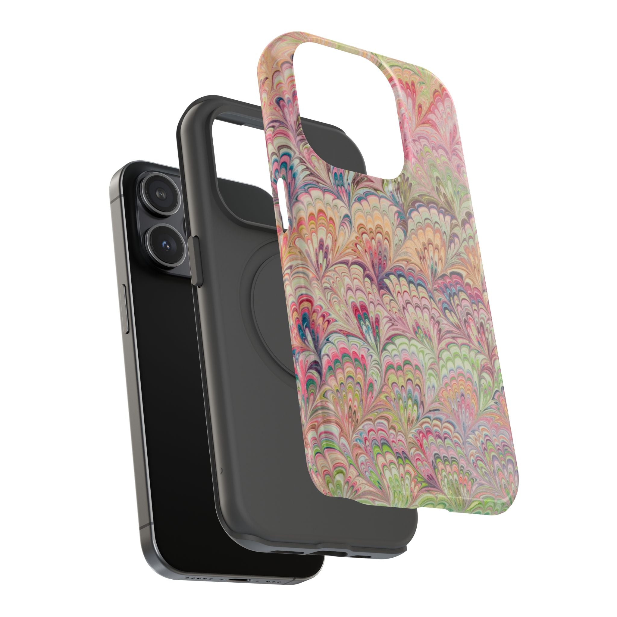 Marbled Pastel Pink and Green Impact-Resistant Phone Case for Apple + Samsung