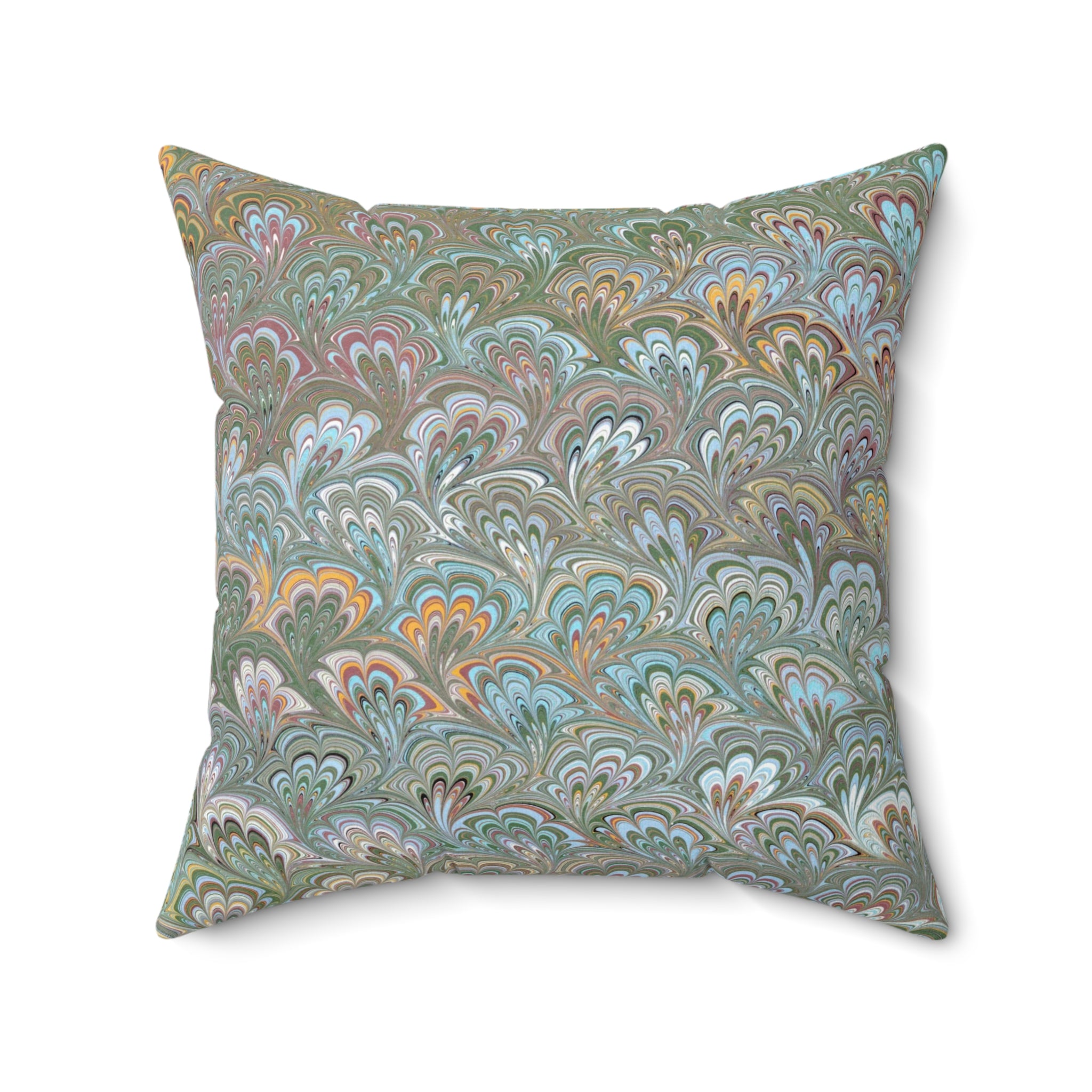 ITALIAN MARBLE Green and Blue Square Pillow includes Pillow, Hidden Zipper