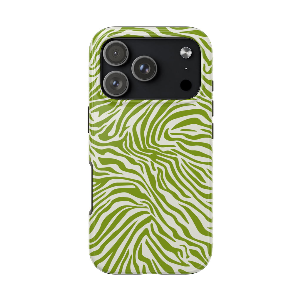 Zebra Print Green Chartreuse + White - Dual Layer Phone Case