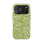 Zebra Print Green Chartreuse + White - Dual Layer Phone Case