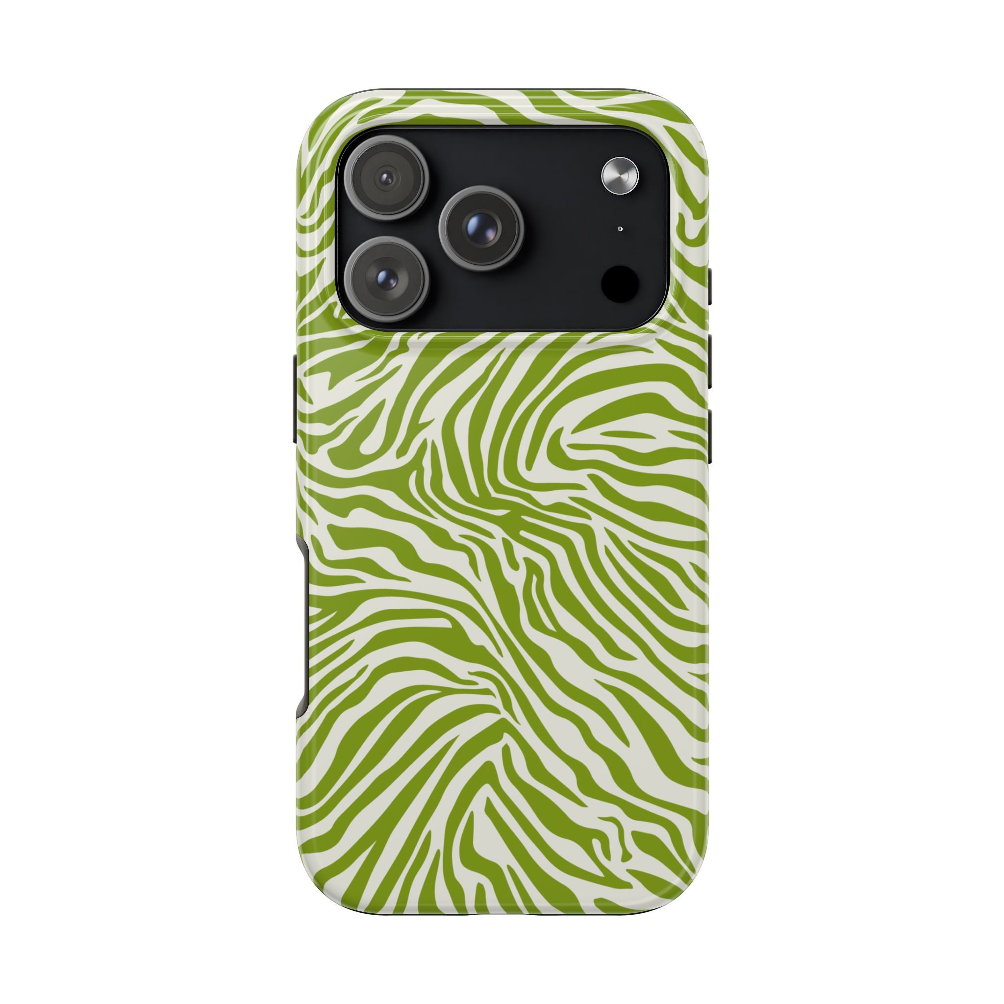 Zebra Print Green Chartreuse + White - Dual Layer Phone Case