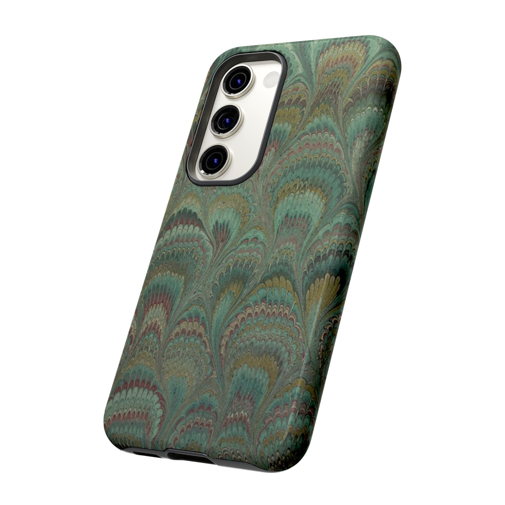 Marbled Peacock Durable Phone Case - Olive Green and Brown - Matte or Glossy