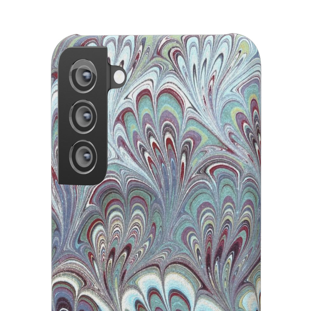 Marbled Feather Blue, White + Burgundy Swirl - Single Layer Slim Phone Case