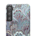 Marbled Feather Blue, White + Burgundy Swirl - Single Layer Slim Phone Case
