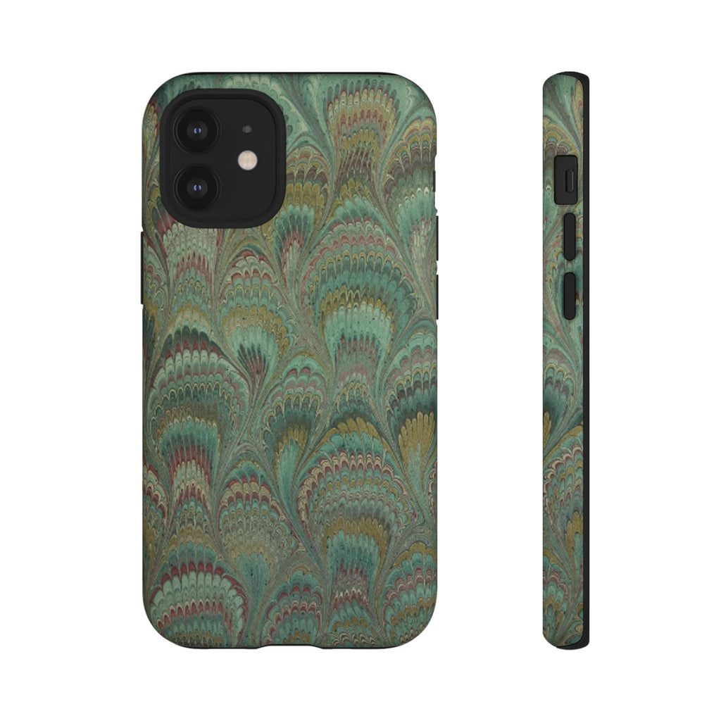 Marbled Peacock Durable Phone Case - Olive Green and Brown - Matte or Glossy