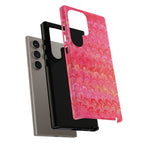 Pink and Gold Marbled Peacock Durable Phone Case - Olive Green and Brown - Matte or Glossy
