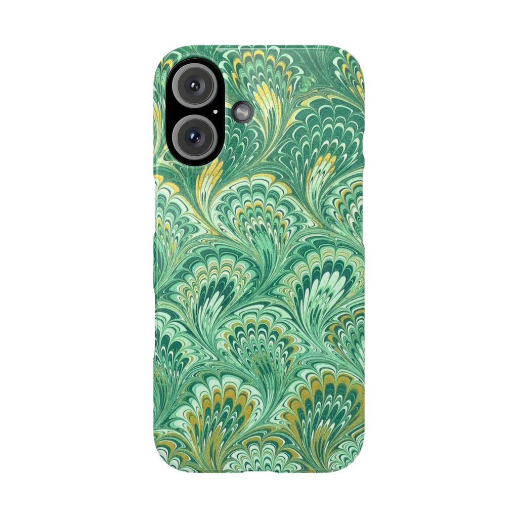 Marbled Feather Green Swirl - Single Layer Slim Phone Case