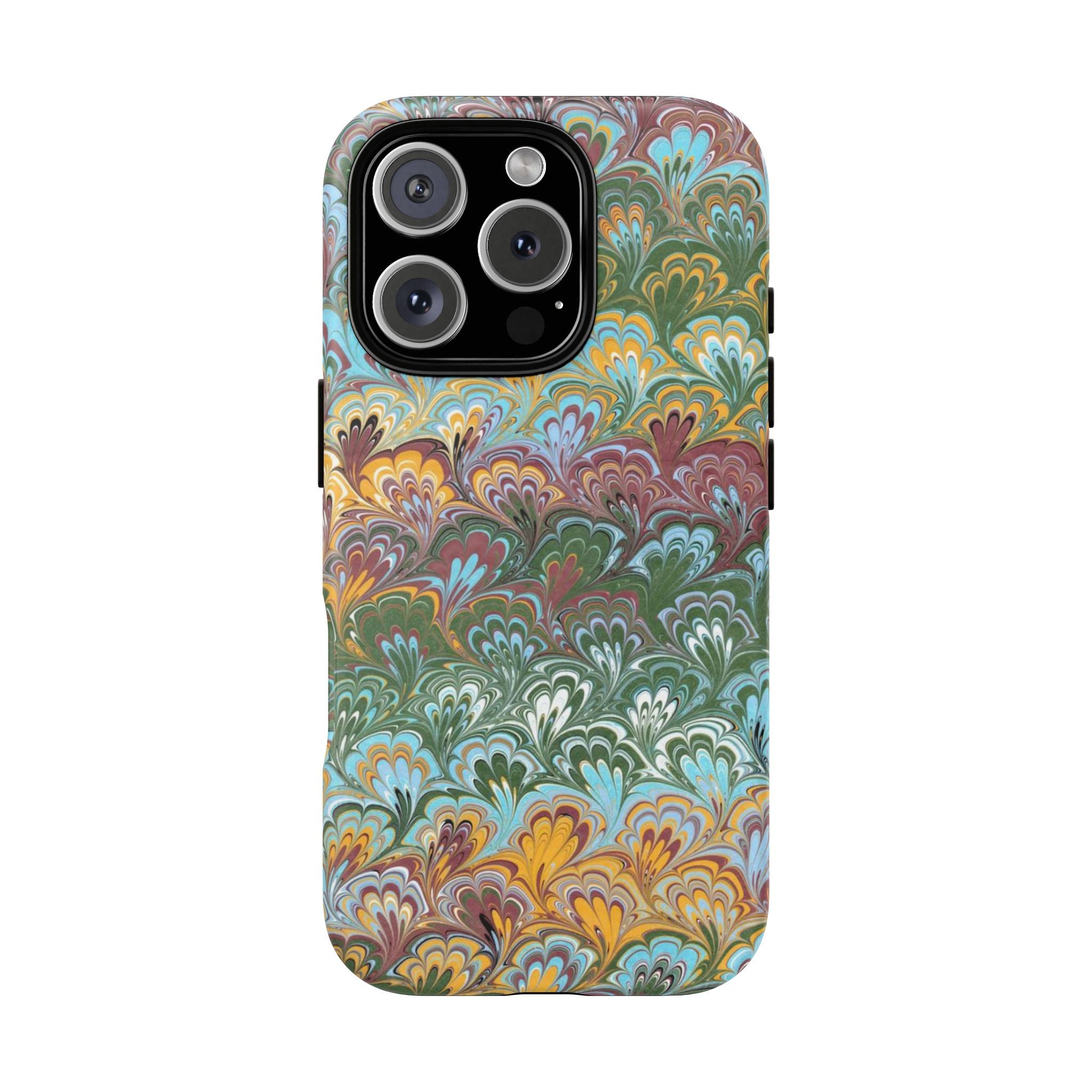 Green, Blue, + Yellow Swirl Vintage Italian Marble Design - Dual Layer Phone Cases