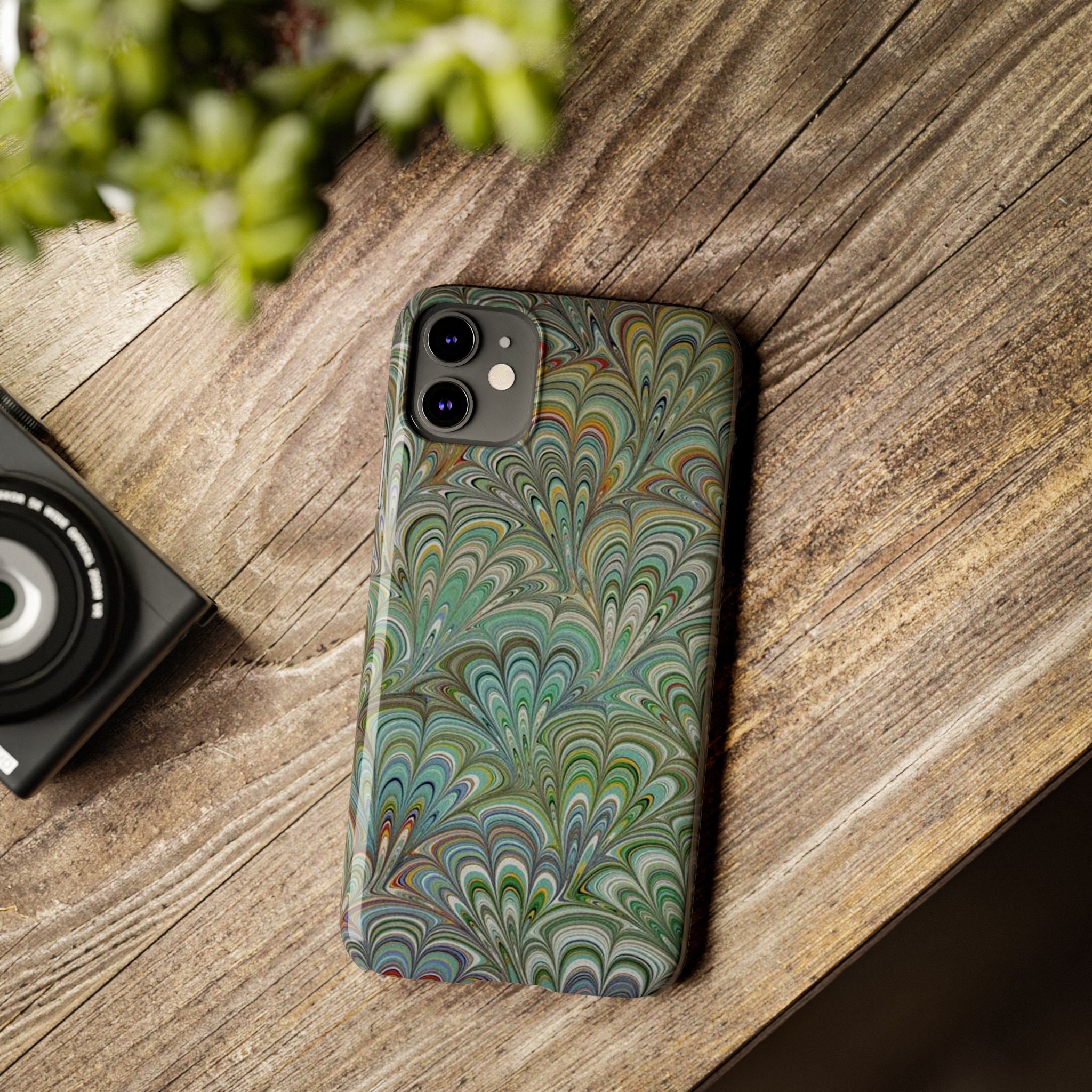 Deep Green Peacock Italian Marbled Design, Italy Feather Phone Case
