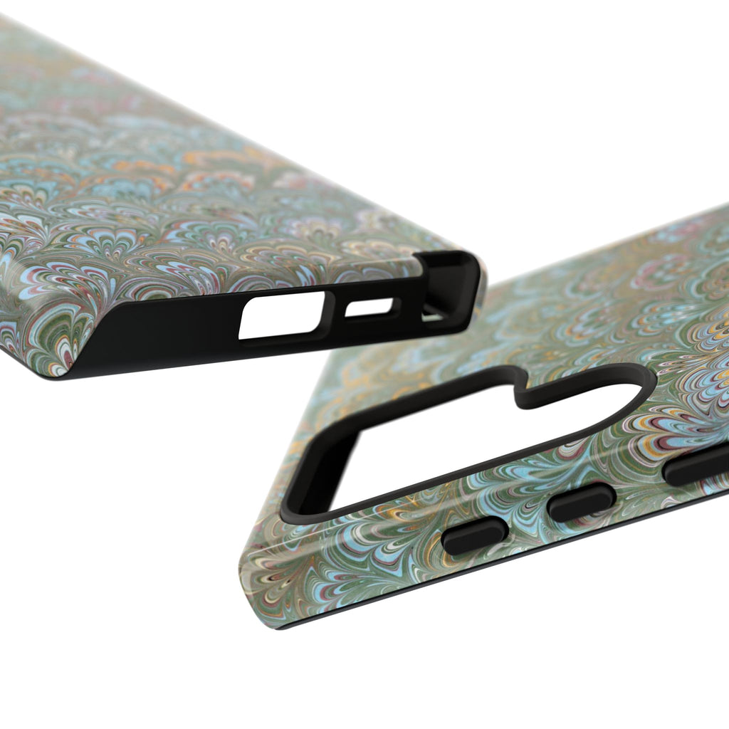 Blue and Green Feather Marbled Phone Case — Dual Layer - Tough Protective Phone Cover