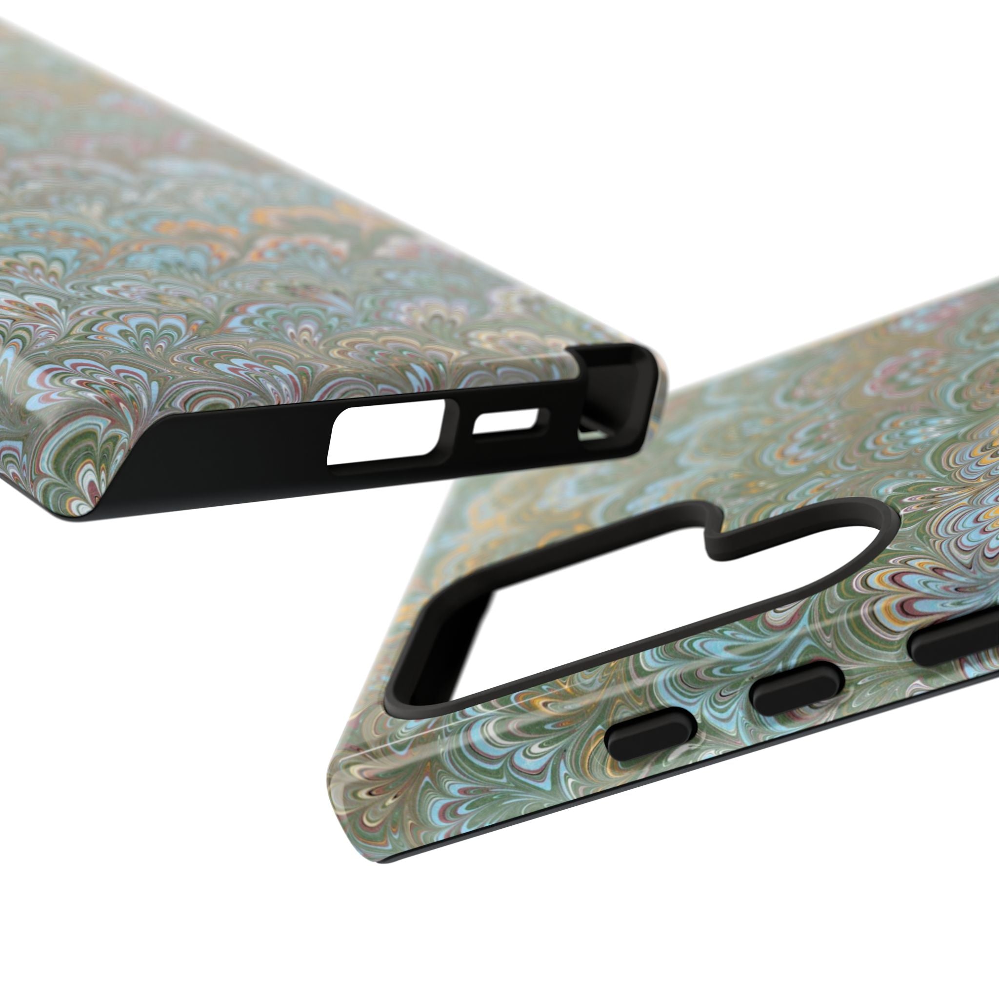 Blue and Green Feather Marbled Phone Case — Dual Layer - Tough Protective Phone Cover