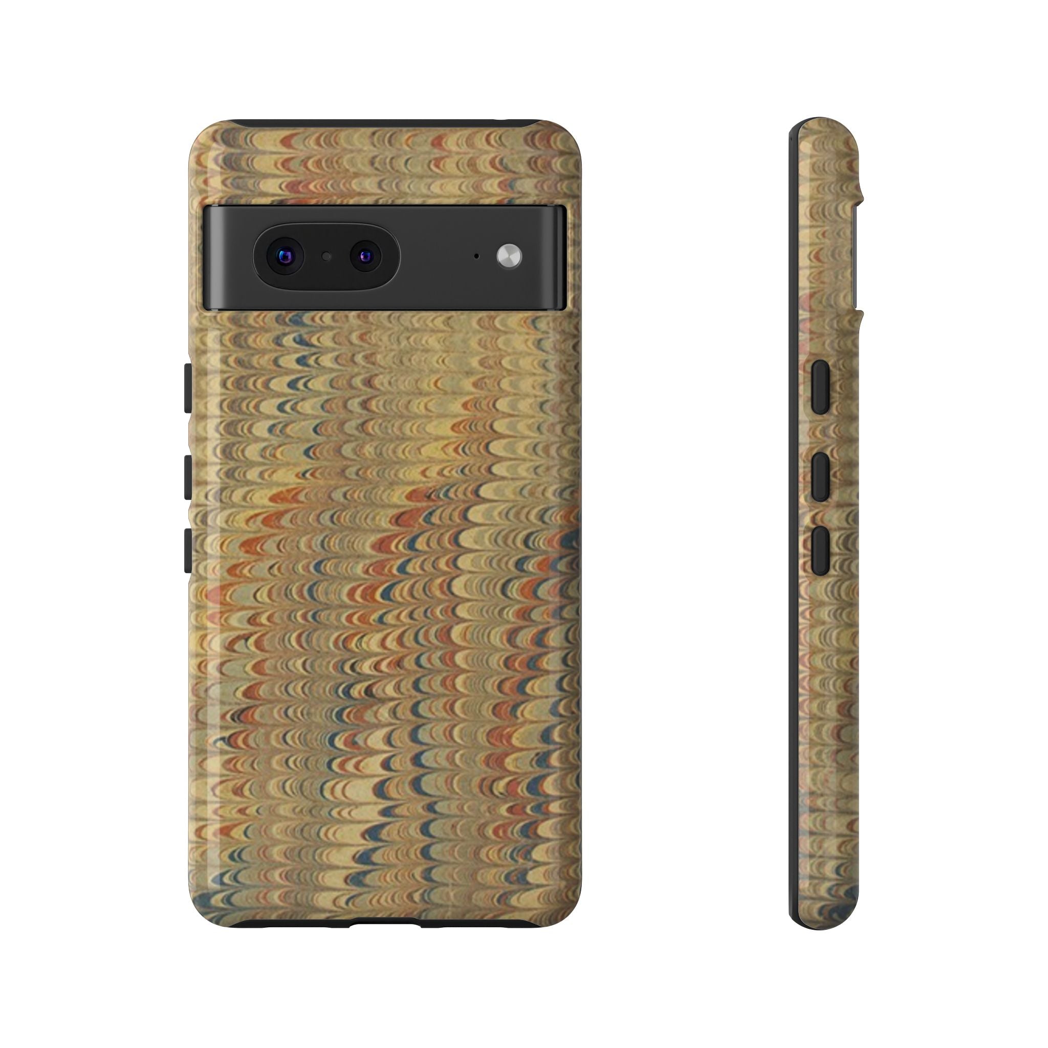 Beige and Blue Marbled Durable Phone Case - Dual Layer - Matte or Glossy
