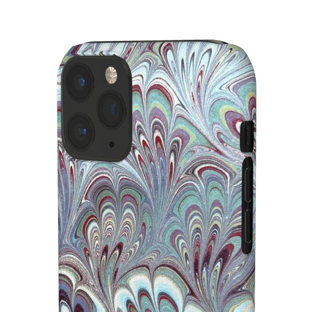 Marbled Feather Blue, White + Burgundy Swirl - Single Layer Slim Phone Case