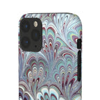 Marbled Feather Blue, White + Burgundy Swirl - Single Layer Slim Phone Case