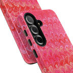 Pink and Gold Marbled Peacock Durable Phone Case - Olive Green and Brown - Matte or Glossy