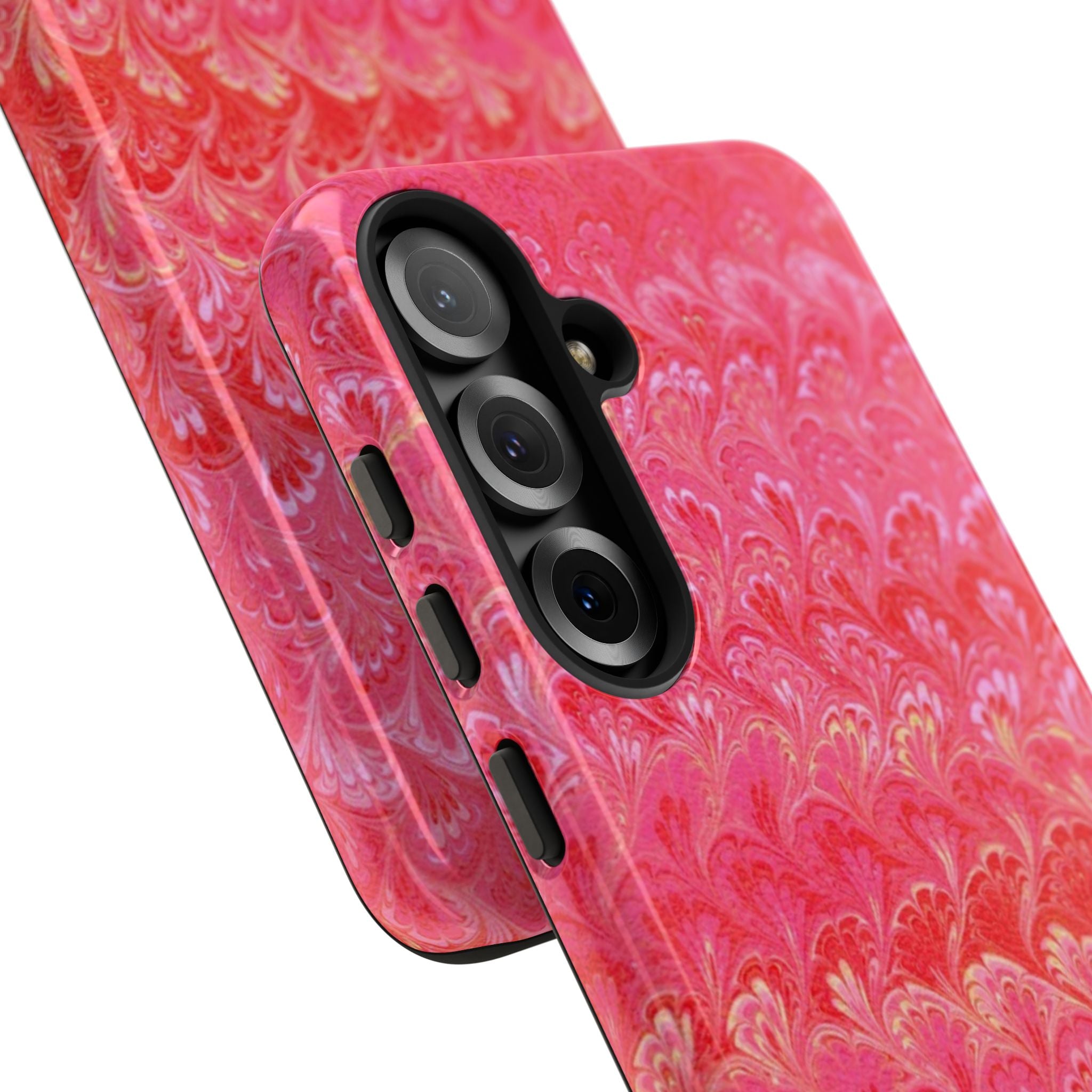 Pink and Gold Marbled Peacock Durable Phone Case - Olive Green and Brown - Matte or Glossy