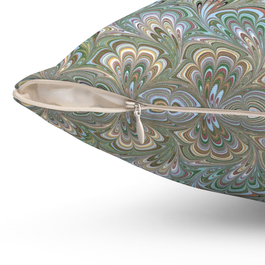 ITALIAN MARBLE Green and Blue Square Pillow includes Pillow, Hidden Zipper