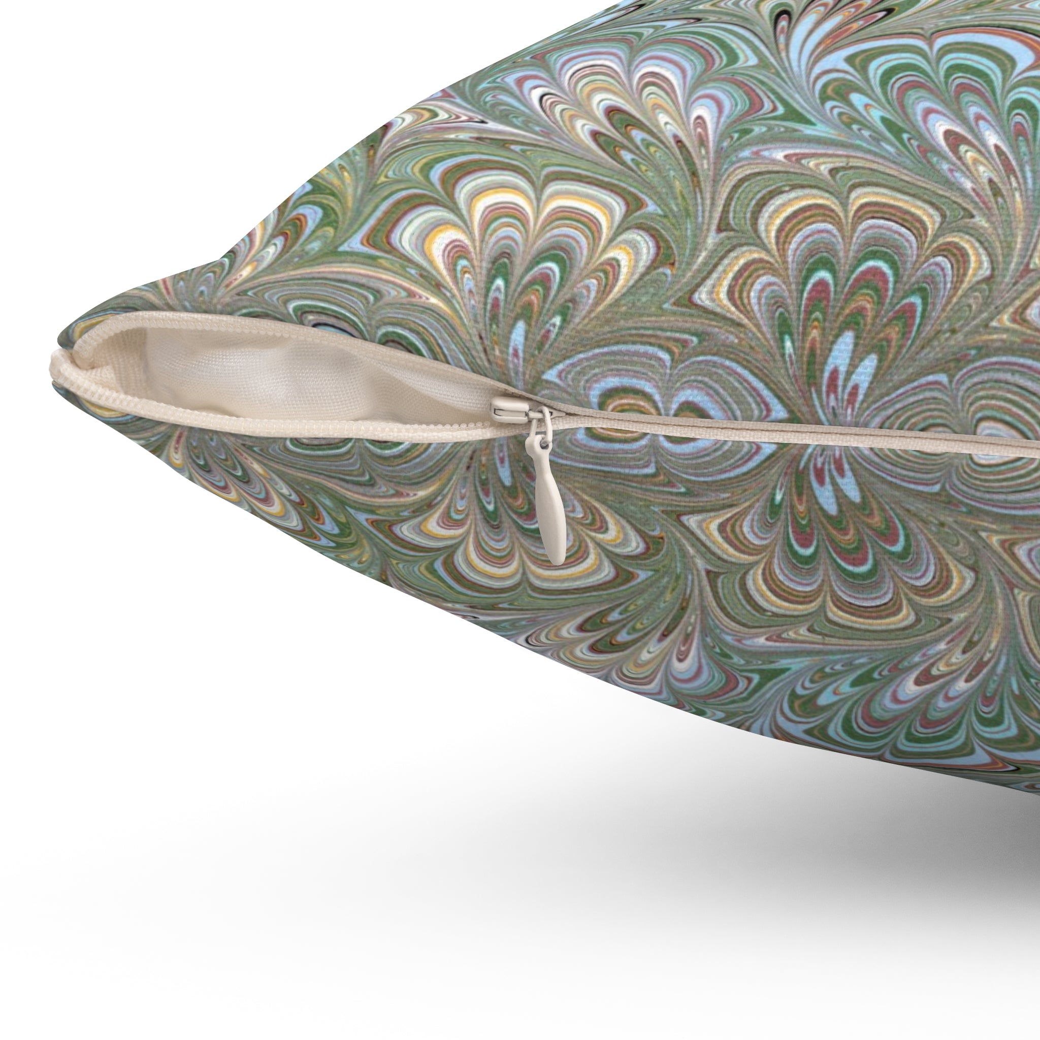 ITALIAN MARBLE Green and Blue Square Pillow includes Pillow, Hidden Zipper