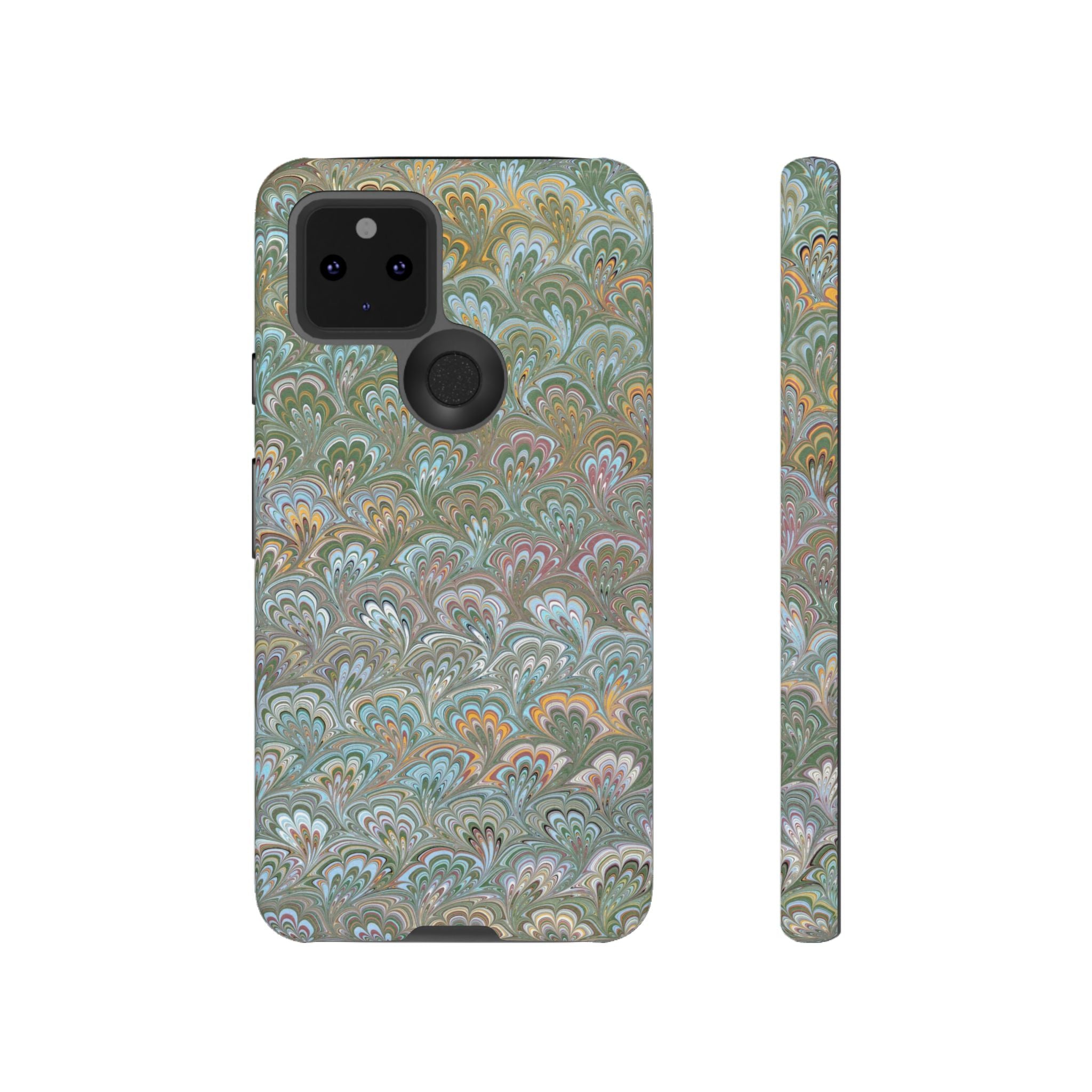 Blue and Green Feather Marbled Phone Case — Dual Layer - Tough Protective Phone Cover