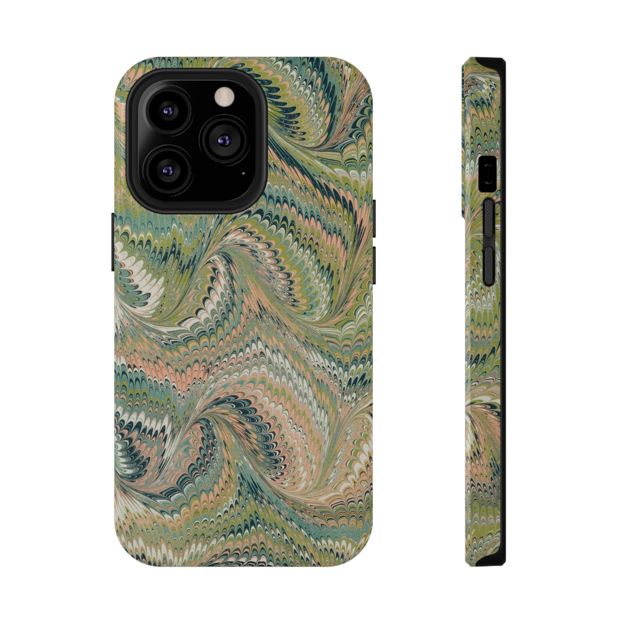 Marbled Swirl Pink and Green Impact-Resistant Phone Case for Apple + Samsung