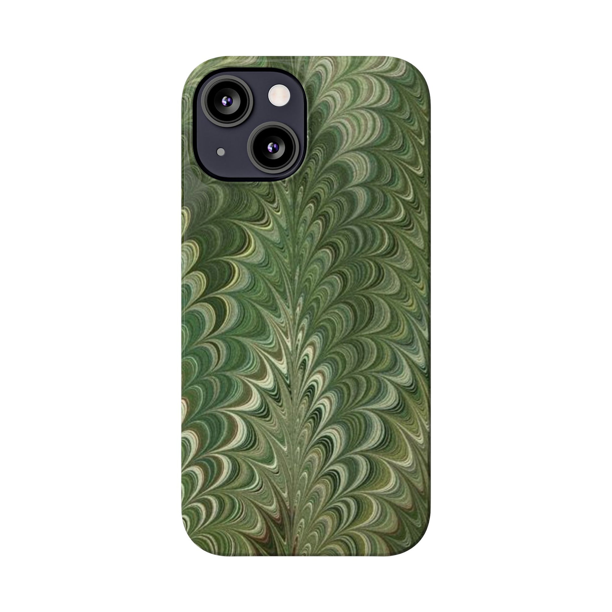 Deep Green Hues of Italian Hand-Painted, Vintage Marbled Paper from Italy Designed Phone Case, iPhone16 Case and all iPhone Cases