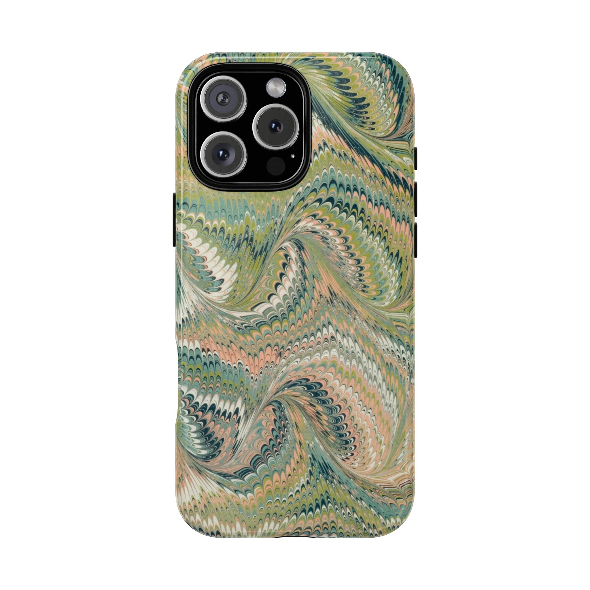 Florentine Marble iPhone Case | Inspired by Florence | Italian Marbled Paper Technique | Artisanal Green Swirl | Dual-Layer Protective Case | Matte or Glossy