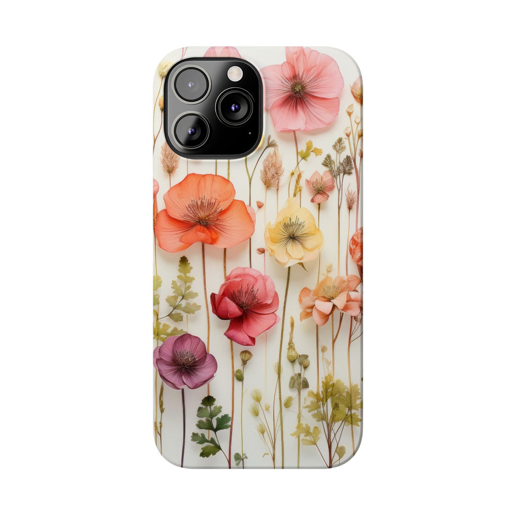 Slim Phone Case - Pink Floral Pressed Flowers iPhone 17 and Other Sizes - Glossy Finish