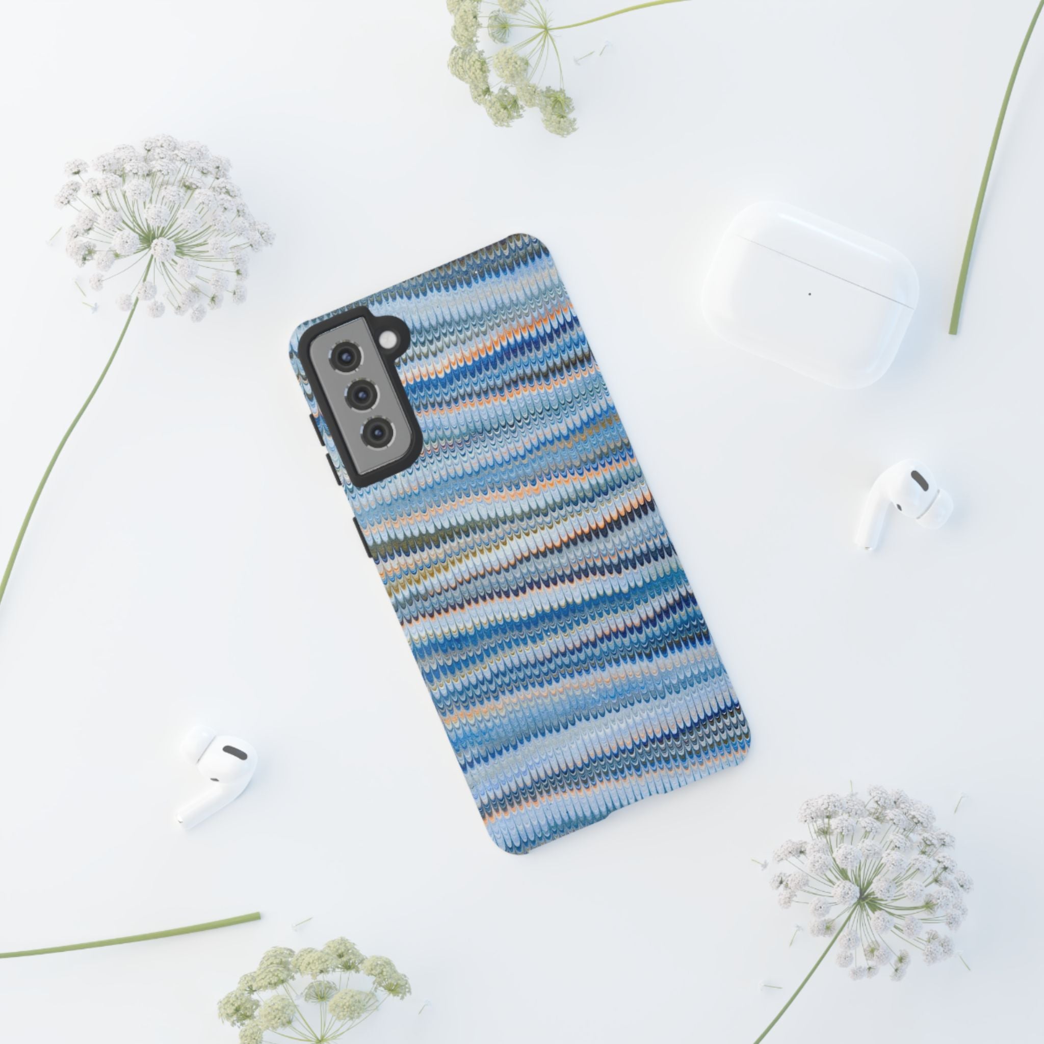 Blue Marbled Phone Cases iPhone 16 + Samsung + Apple + Google - all models, Vintage Marbled Design - Tough Cases