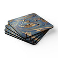 Blue Italian Marbled Cork Coaster Set, Modern Minimalist Drink Coasters (4-Pack)
