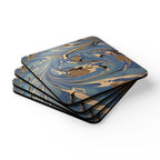 Blue Italian Marbled Cork Coaster Set, Modern Minimalist Drink Coasters (4-Pack)