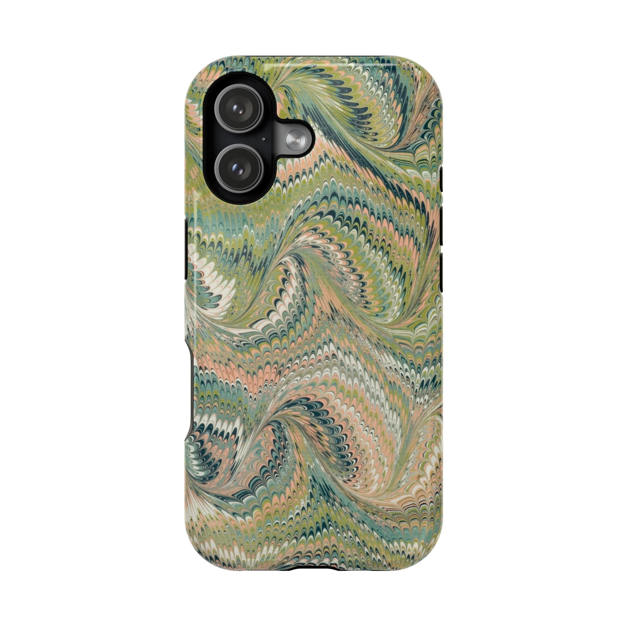 Marbled Swirl Pastel Pink and Green Impact-Resistant Dual Layer Phone Case