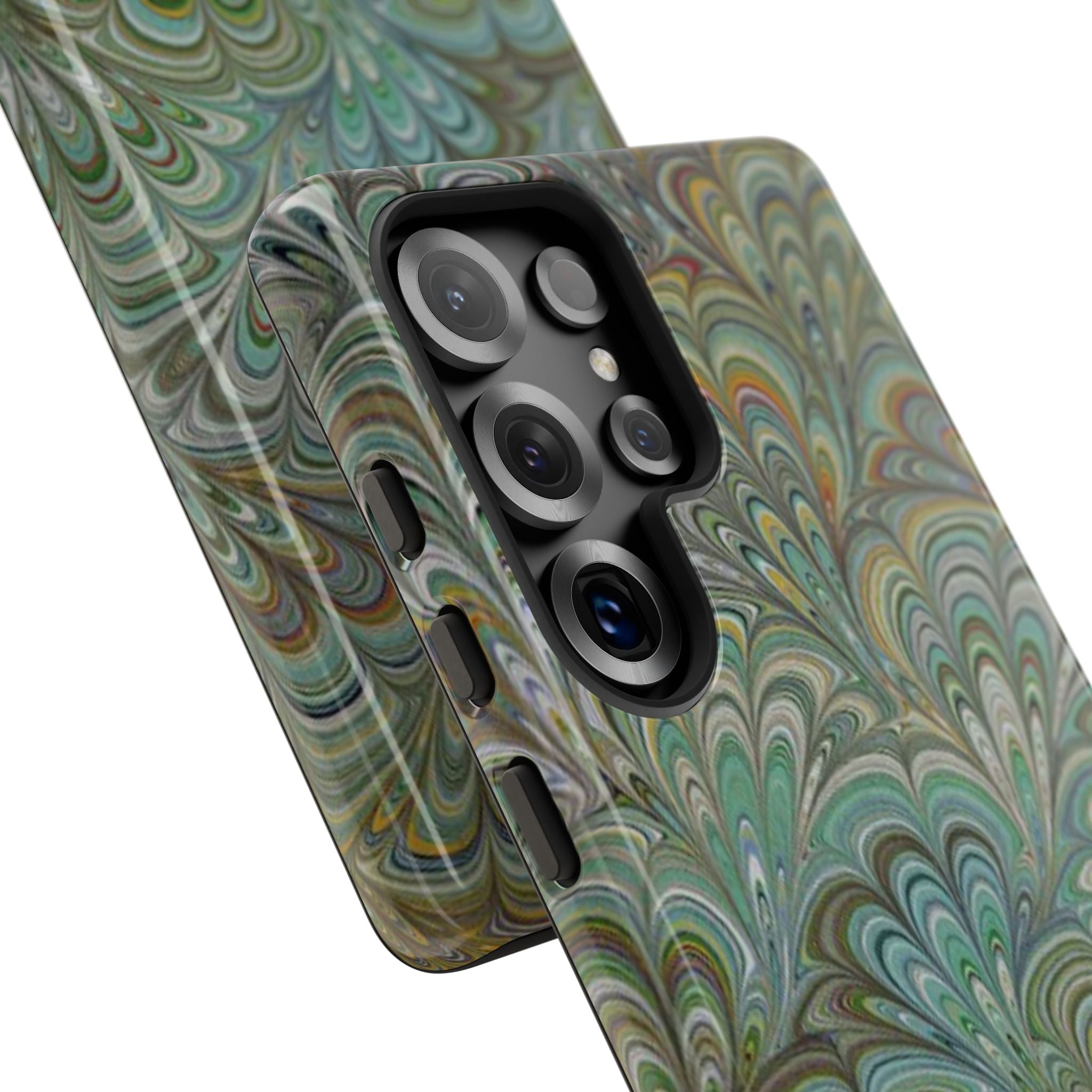 Green Marbled Peacock Durable Phone Case - Matte or Glossy